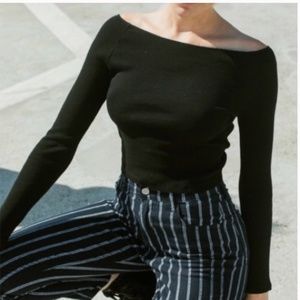 Brandy Melville Black off the shoulder crop long sleeve top